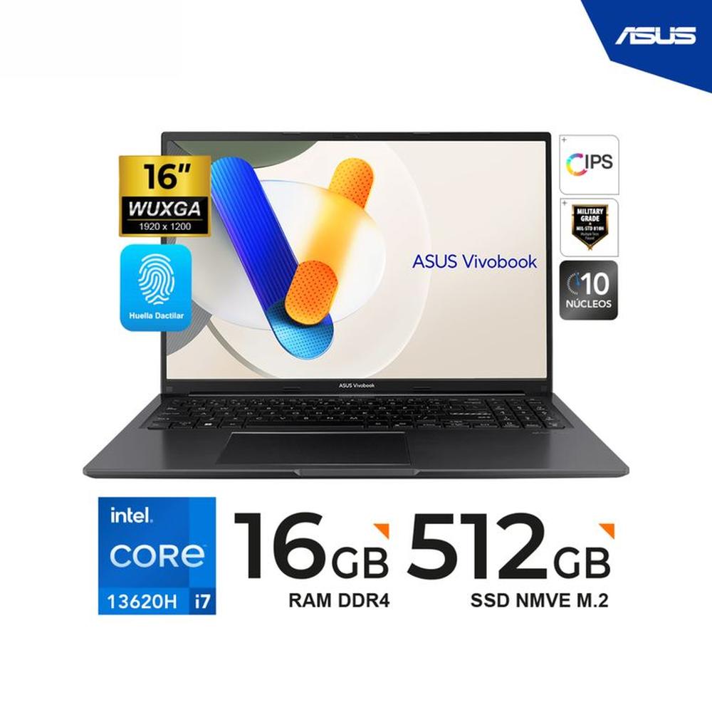 LAPTOP ASUS VIVOBOOK 16 16 WUXGA IPS Core I7-13620H 2.4Ghz 4.90GHz 16GB DDR4 512GB SSD Freedos