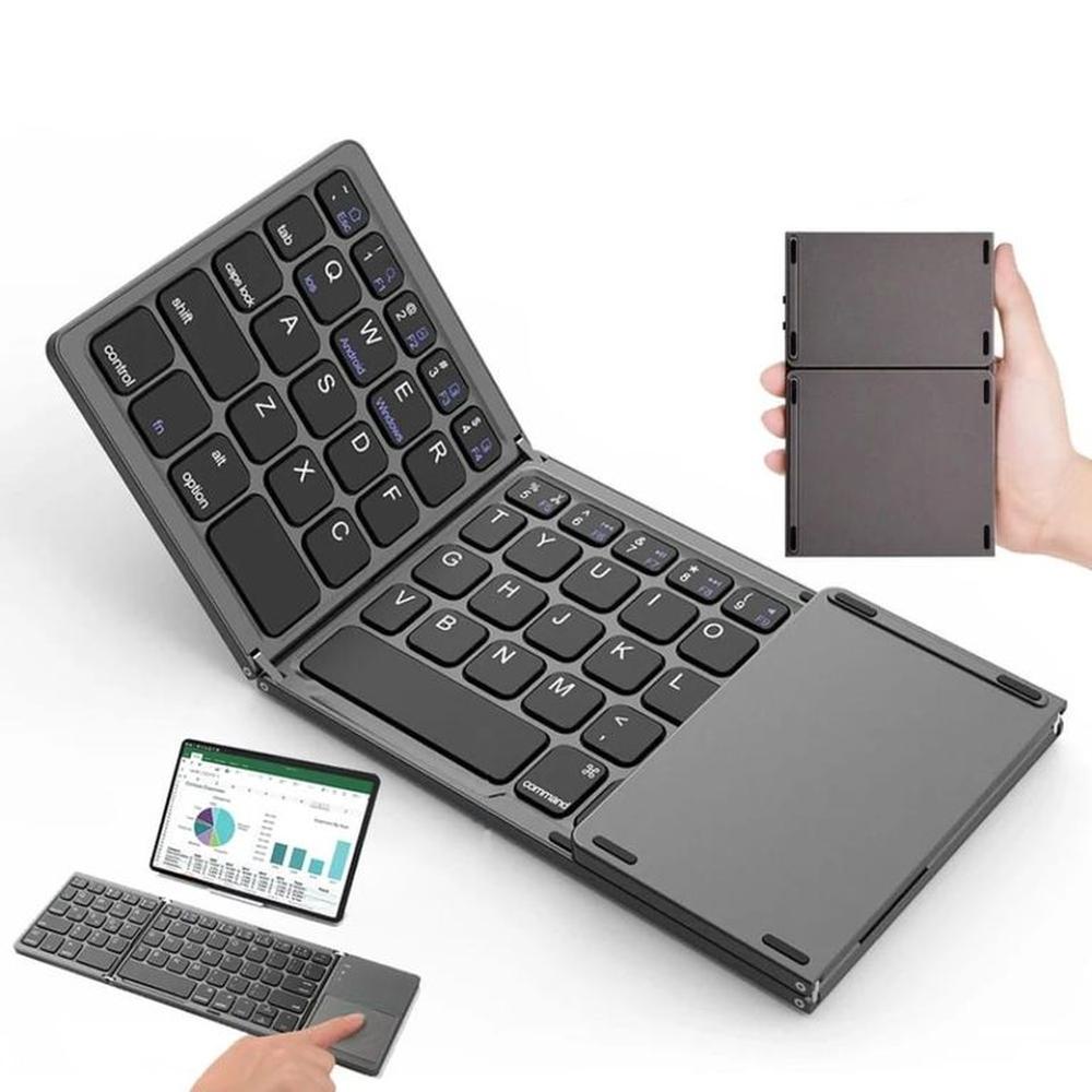 Teclado Bluetooth para Celular Tablet Touchpad Recargable Plegable