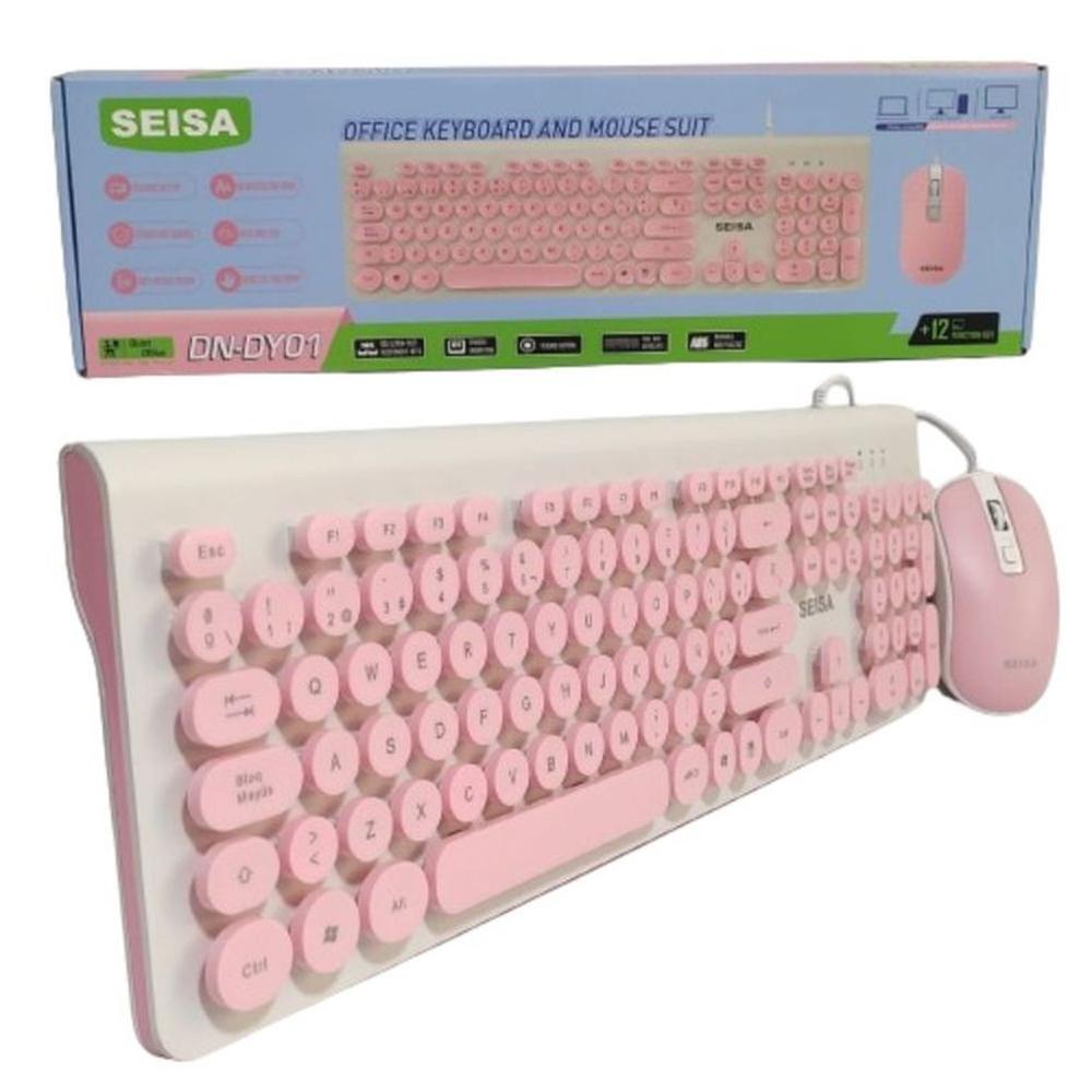 Kit Teclado y Mouse Rosado Blanco Alámbrico para Pc Laptop
