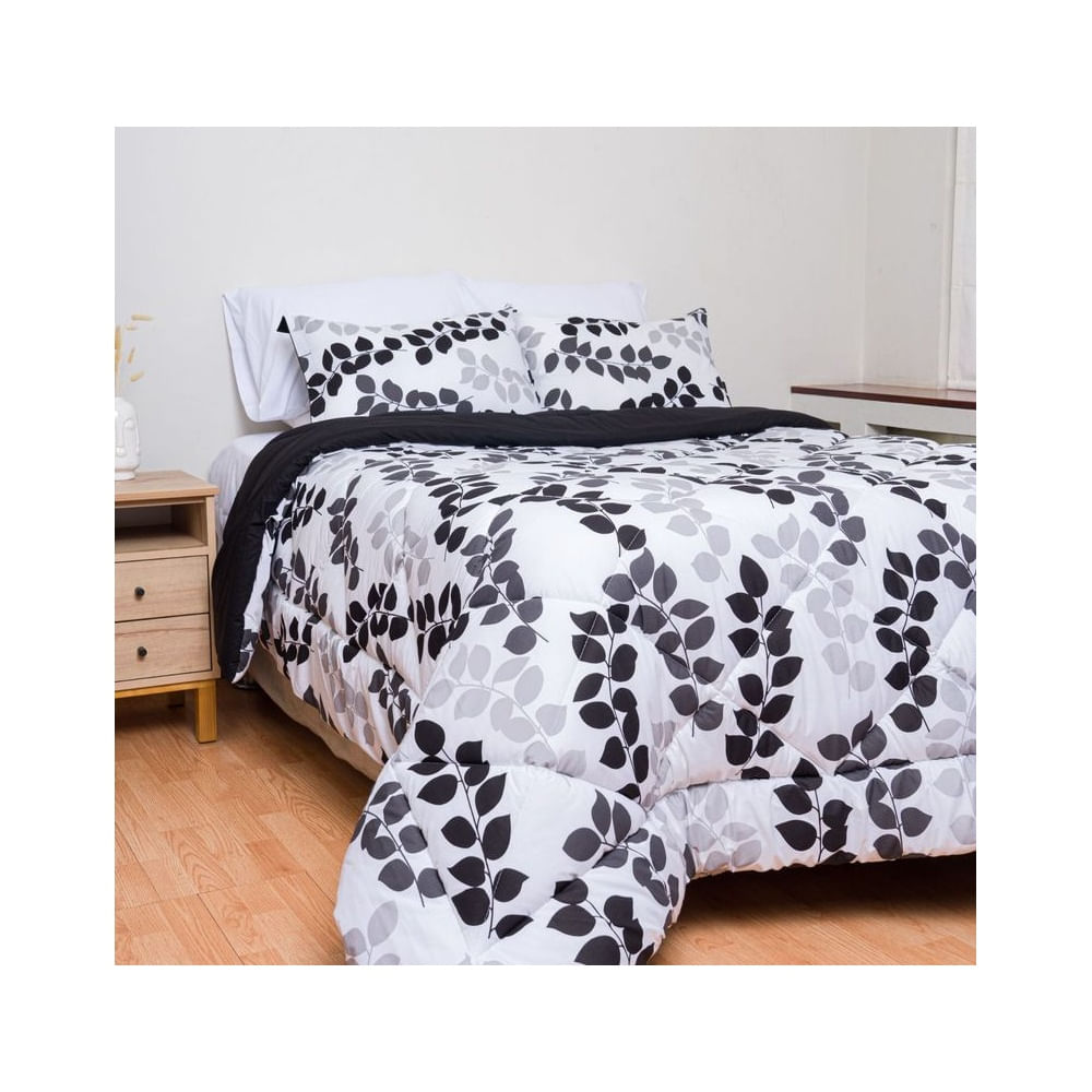 Edredón Deluxe Leaf QUEEN Negro