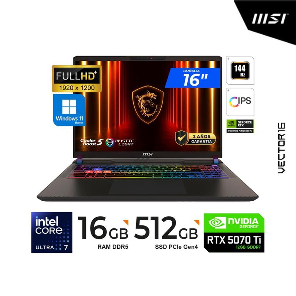 LAPTOP MSI VECTOR 16 HX AI 16 FHD IPS ULTRA I7-255HX 16GB 512GB M.2 RTX 5070TI 12GB  WIN 11 H.