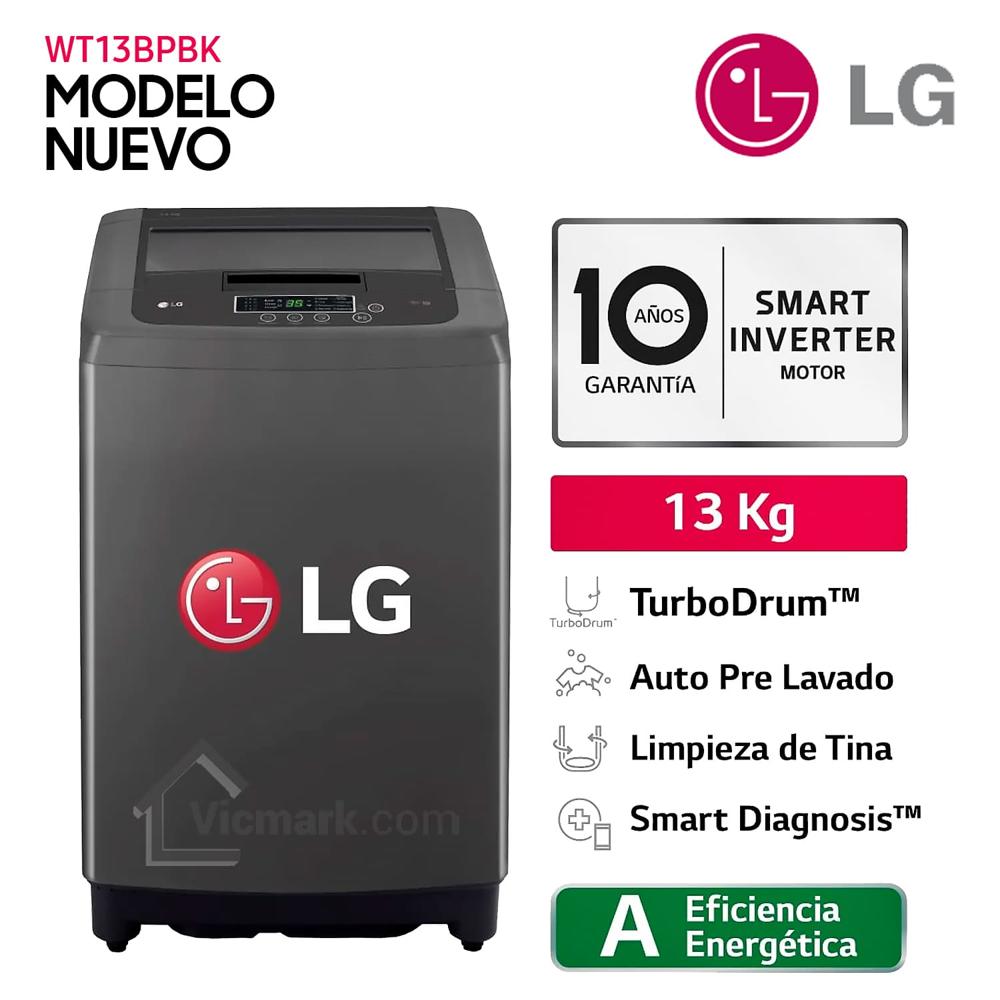 Lavadora LG 13 Kg Smart Motion Carga Superior WT13BPBK - Negro Claro