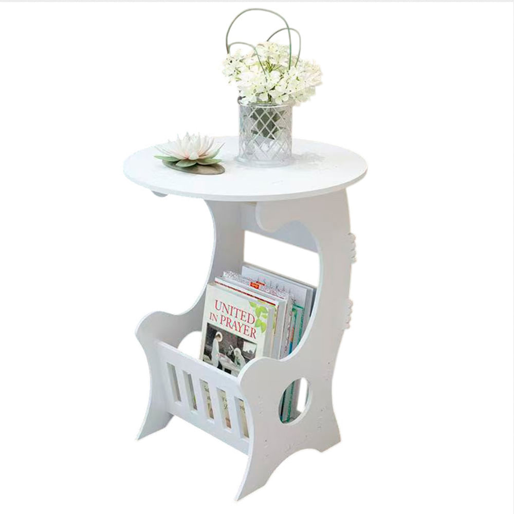 Mesa Auxiliar Blanca Multifuncional Estilo Europeo con Revistero para Sala Dormitorio Estudio