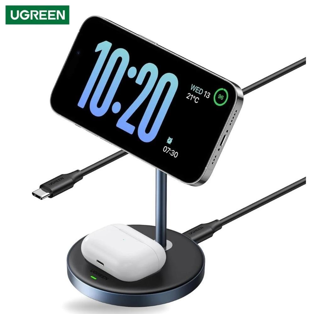 UGREEN Cargador Inalámbrico Magnético 2-en-1 MagFlow para iPhone AirPods