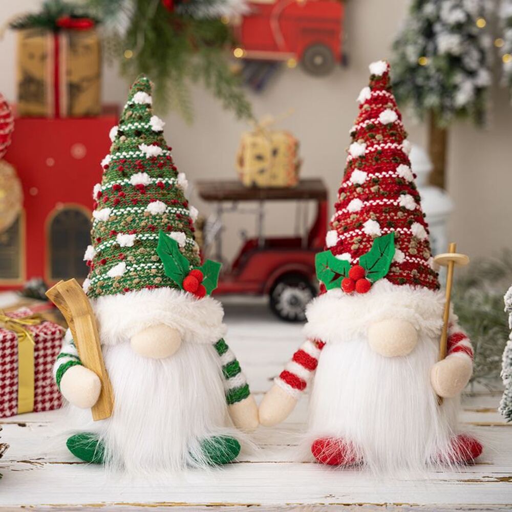 MUÑECOS GNOMOS NAVIDEÑO DECORATIVO CON LUZ GORRO ROJO VERDE PAR+GENÉRICO+J-148RV