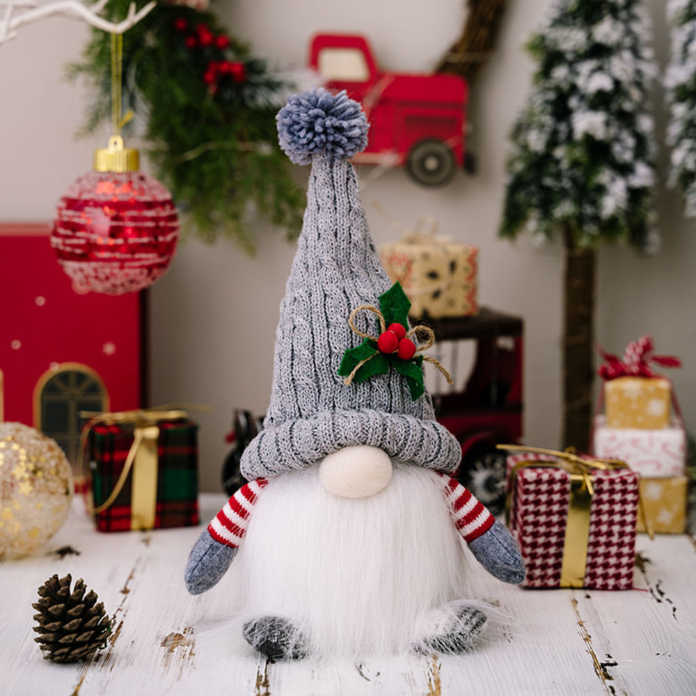 MUÑECO GNOMO NAVIDEÑO DECORATIVO CON LUZ GORRO GRIS+GENÉRICO+SD-055G