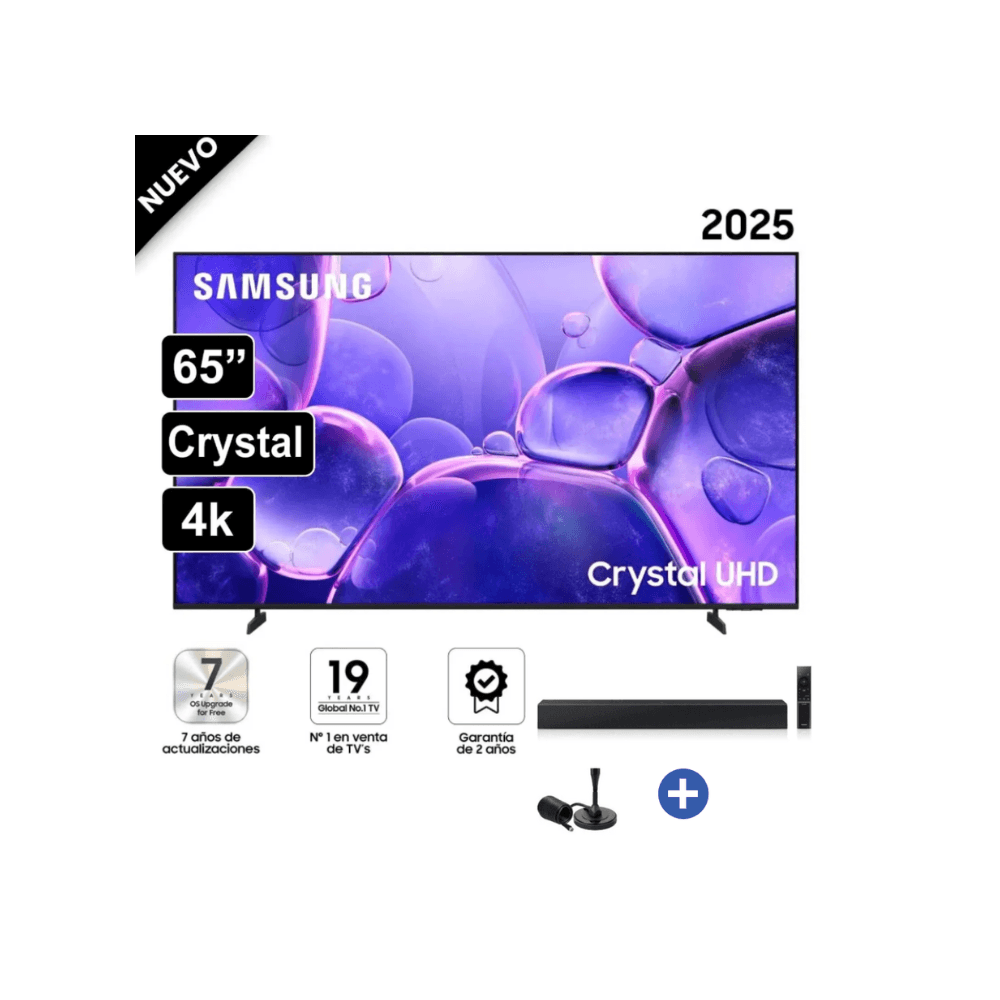 Televisor Samsung Smart TV 65Crystal UHD 4K UN65U8000FGXPE Con Antena Digital y Soundbar