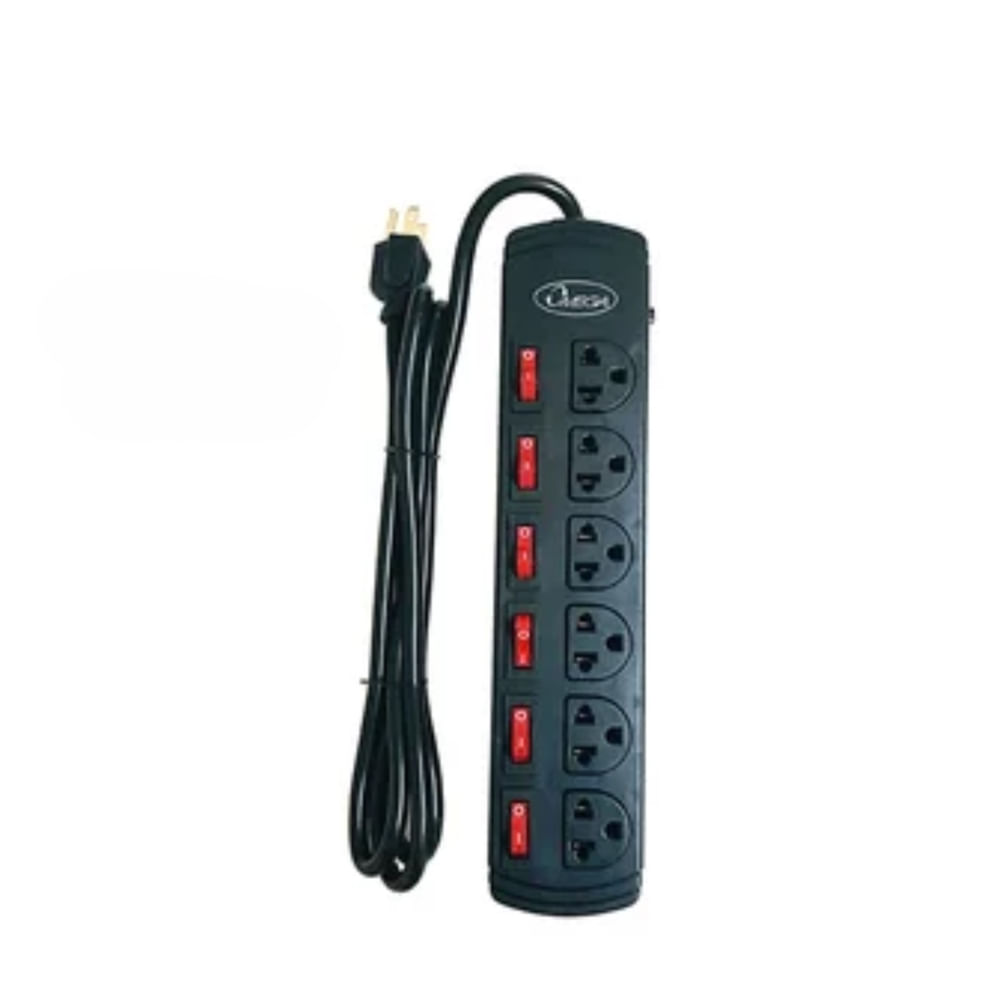 Supresor de Pico Omega 498844BK Negro con 6 Salidas y Cable de 4 Pies - Protección Eficaz y Segura