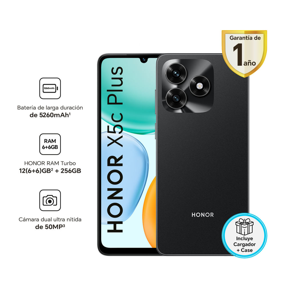 Celular 4G Honor X5c Plus 256GB 6GB 50MP Midnight Black