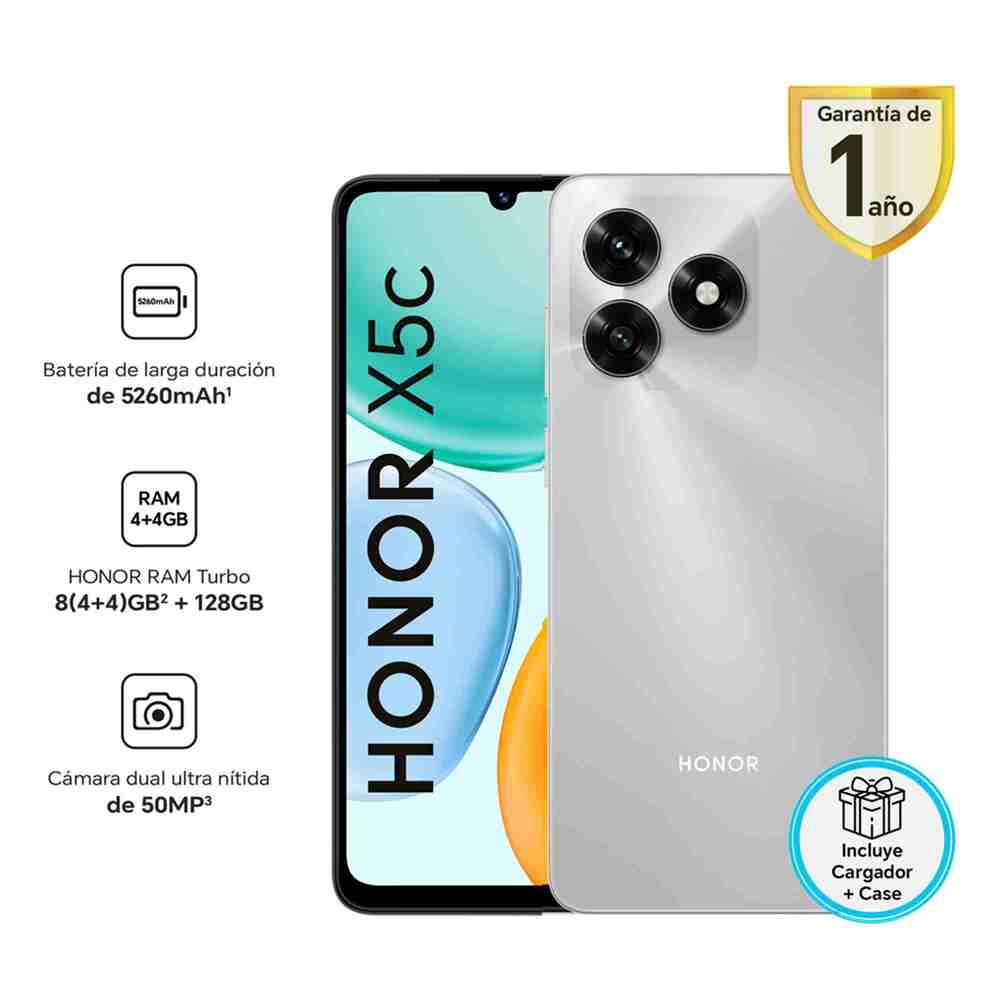 Celular 4G Honor X5c 128GB 4GB 50MP Meteor Silver
