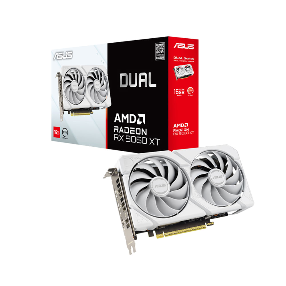Tarjeta Gráfica ASUS Radeon Dual RX 9060 XT 16GB Blanca - Alto Rendimiento y Conectividad Avanzada