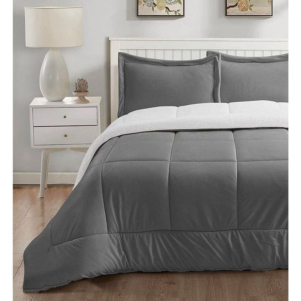 Edredón Sherpa Plomo KING Gris