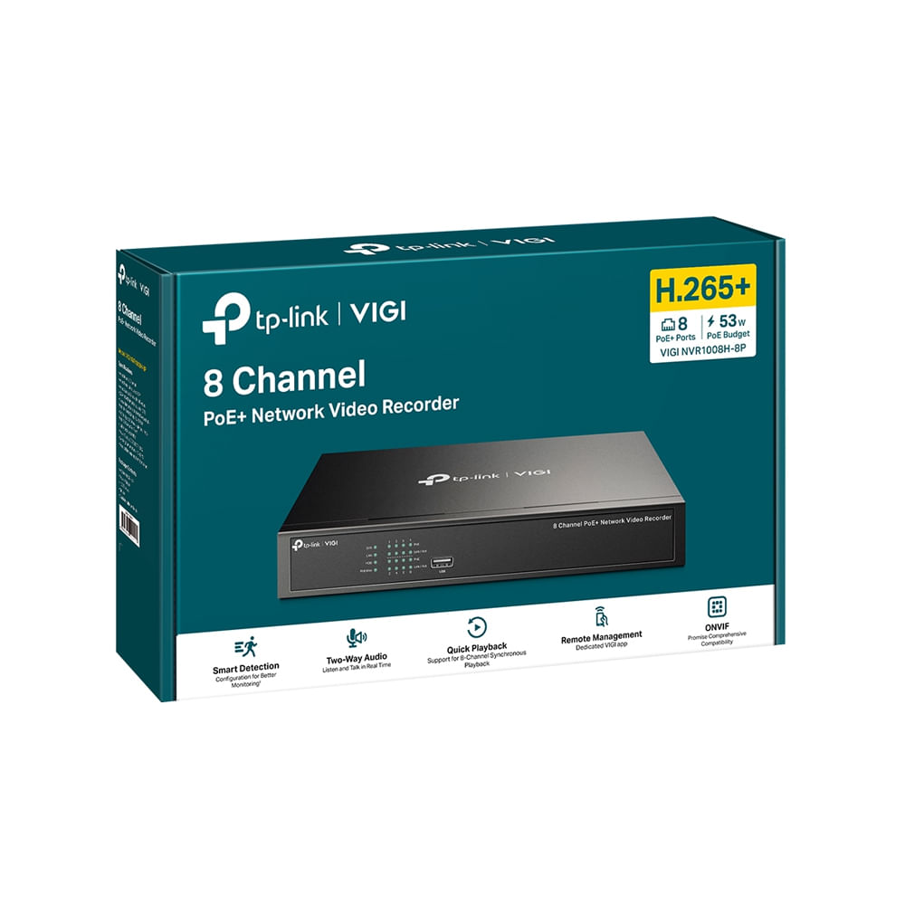 TP-Link VIGI NVR1008H-8P - NVR Independiente 8 Canales para Videovigilancia Conéctalo Fácilmente