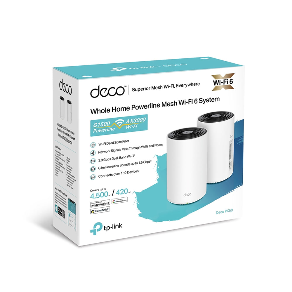 Router TP-LINK Deco PX50 Mesh AX3000 – Pack de 2 Alta Velocidad Amplia Cobertura Conectividad Wi