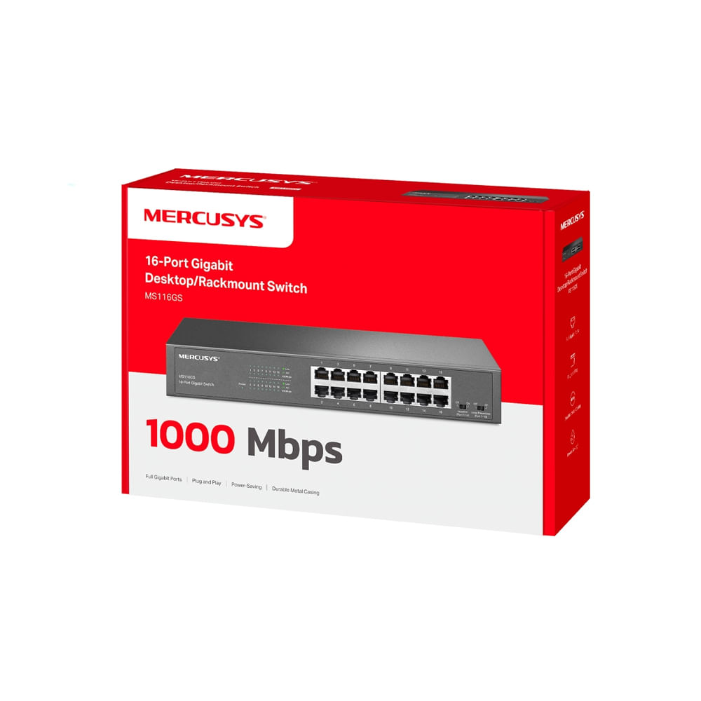 Interruptor TP-Link Mercusys MS116GS 16 Puertos Gigabit Ideal para Redes Rápidas y Eficientes