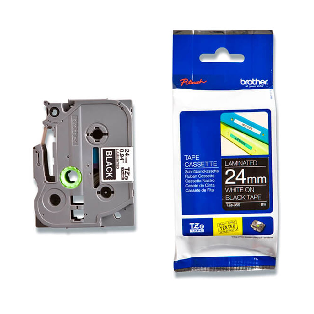Cinta Brother TZe355 1 24mm blanca sobre negro - Ideal para etiquetado claro y duradero