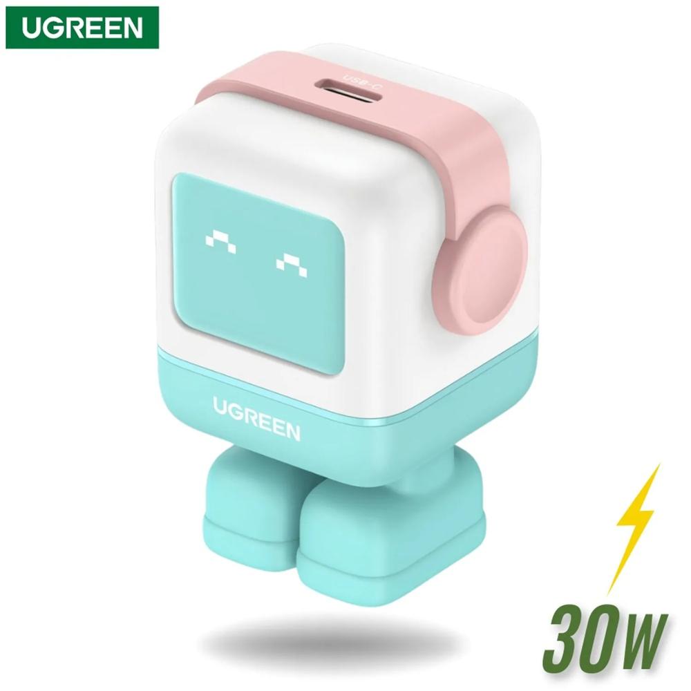 UGREEN Cargador USB C GaN 30 W Nexode Robot RG Pink Blue