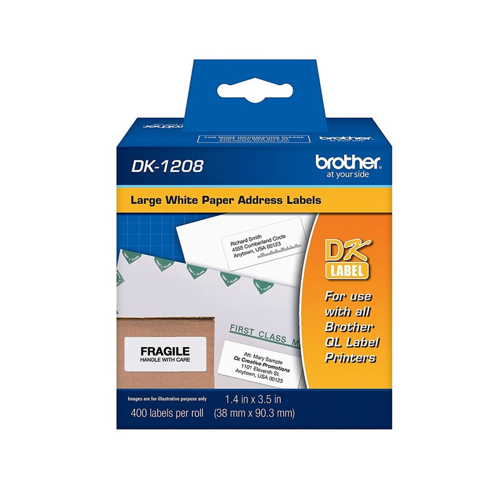 Brother DK1208 - Etiqueta Autoadhesiva Papel 400 Rango Multiusos Ideal para Impresoras 102x76 mm