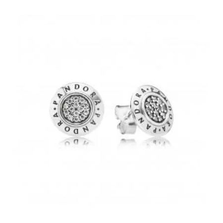 Aretes Pandora boton circulo brillante con logo plata