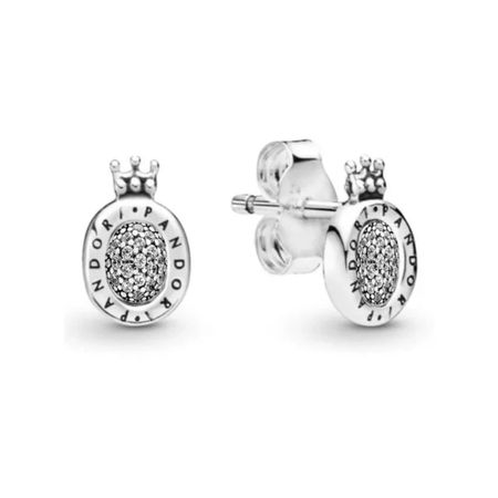 Aretes Pandora plata Boton Corona O