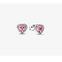 Aretes Pandora botón corazón rosa mujer