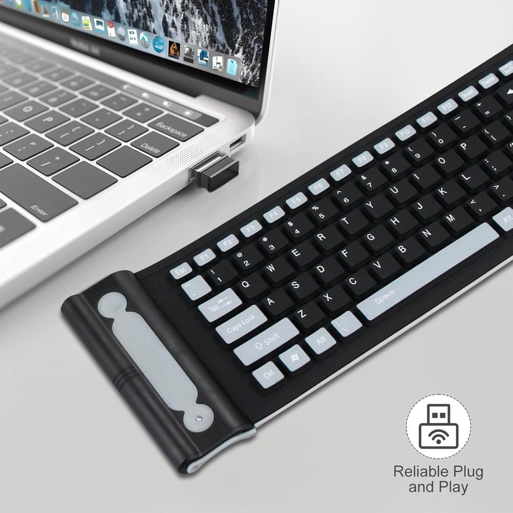 Teclado de Silicona Inalámbrico Bluetooth Flexible Portátil Negro