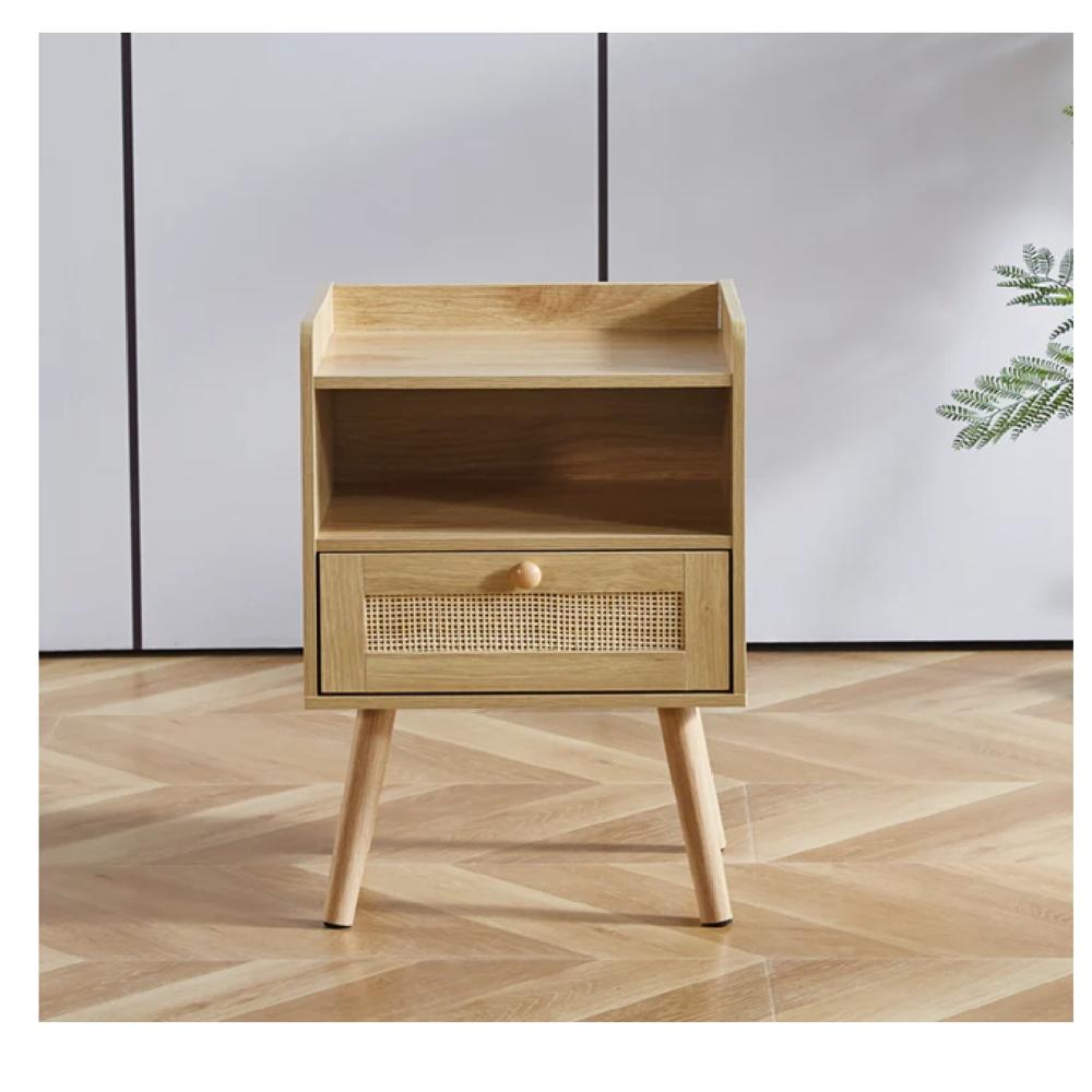 Mesa de Noche con Ratán Oliver color Panela 1 cajón TU MESITA