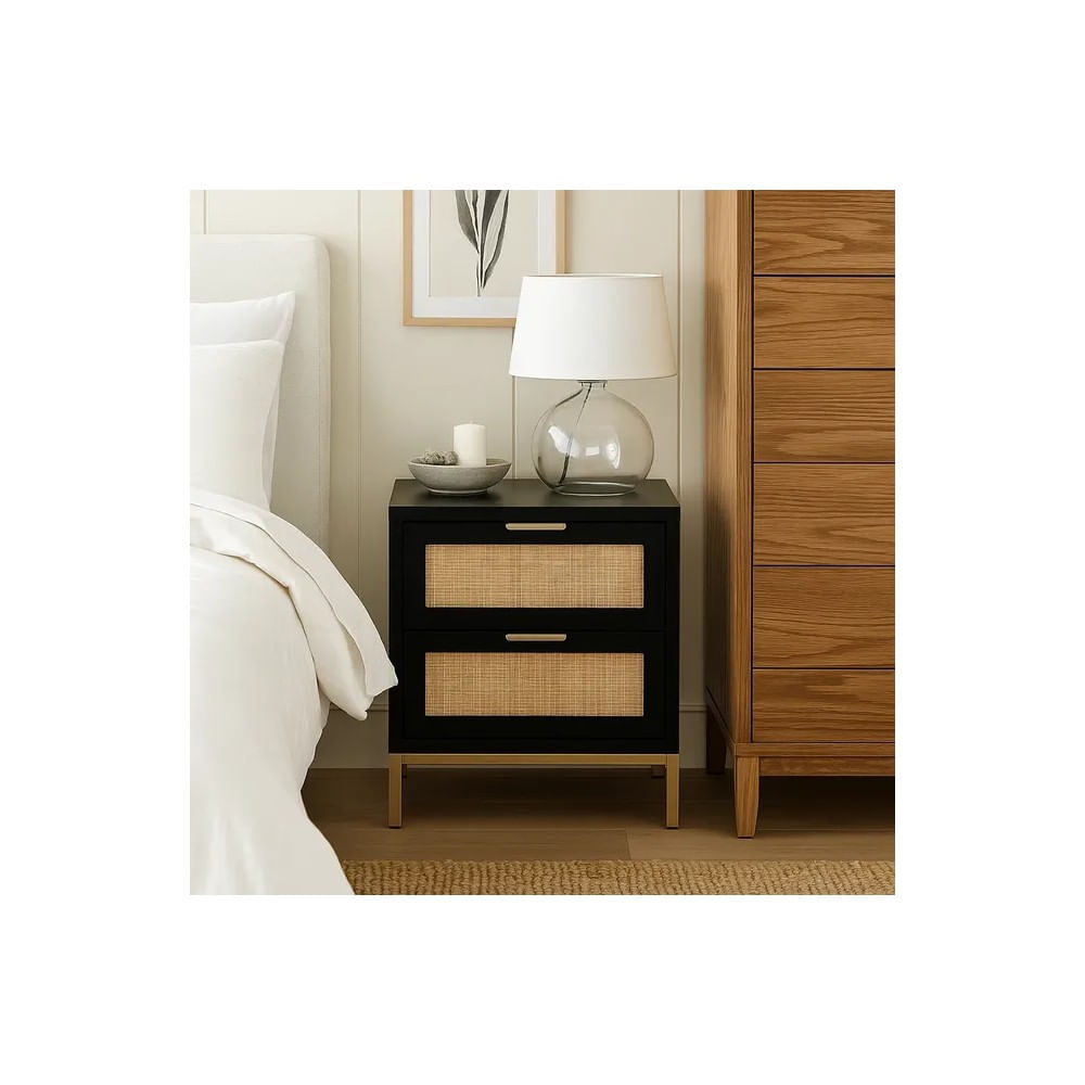 Velador Blacky con Ratán Color Negro TU MESITA