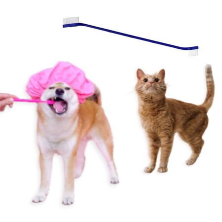 CEPILLOS DENTALES DOBLE CABEZAL PARA MASCOTA x 8 VARIOS COLORES