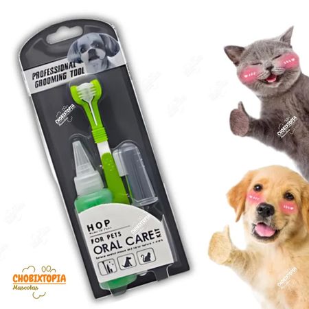 KIT CEPILLOS Y PASTA DENTAL GEL MASCOTA-PERROS Y GATOS PLOMO BLANCO