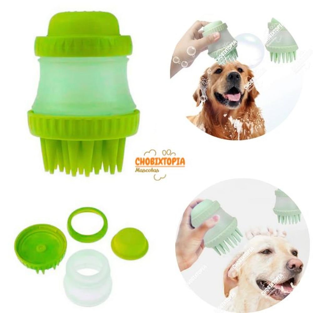DISPENSADOR DE SHAMPOO-MASAJEADOR PARA PERRO VERDE