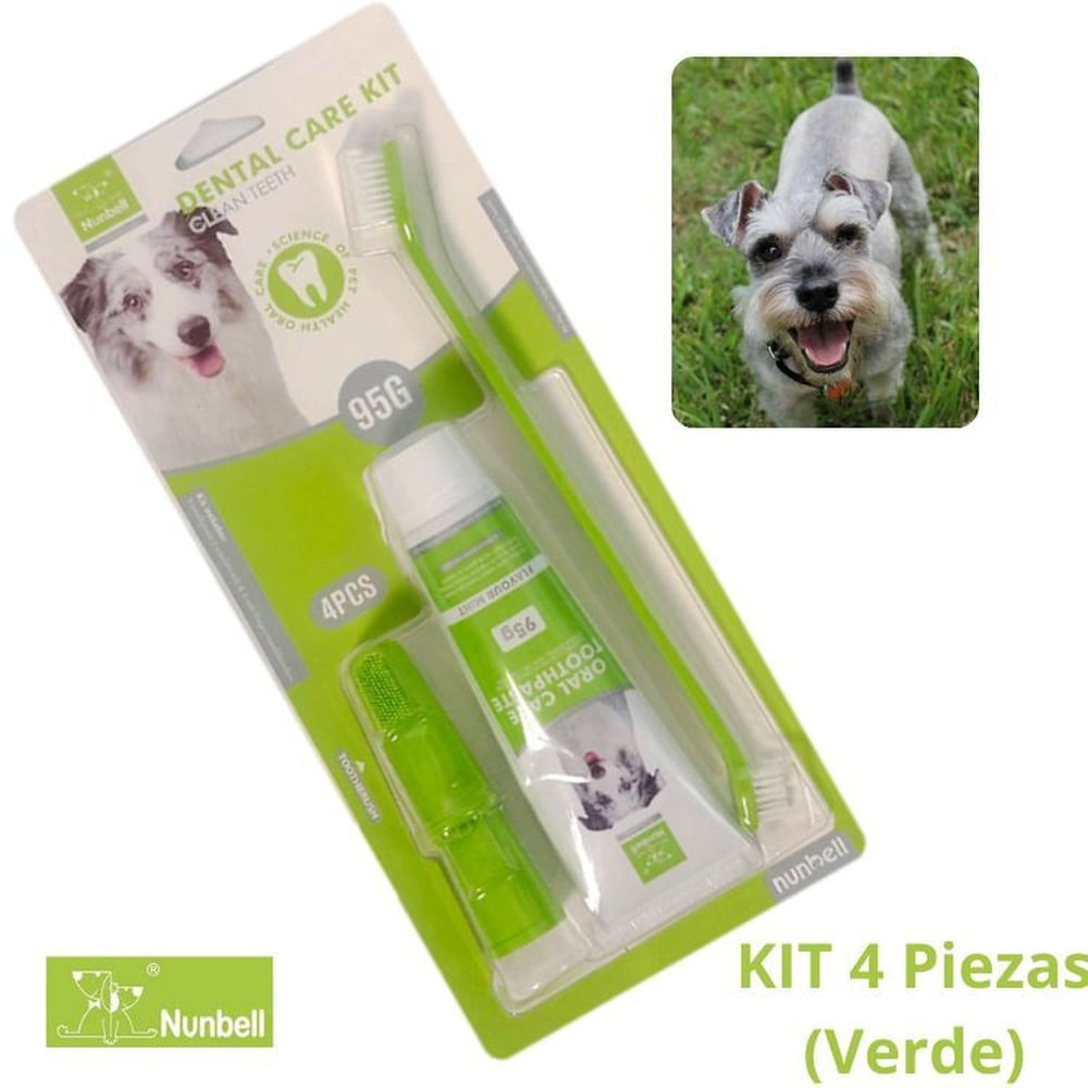 KIT CEPILLO DE DIENTES+PASTA DENTAL PERROS Y MASCOTAS VERDE