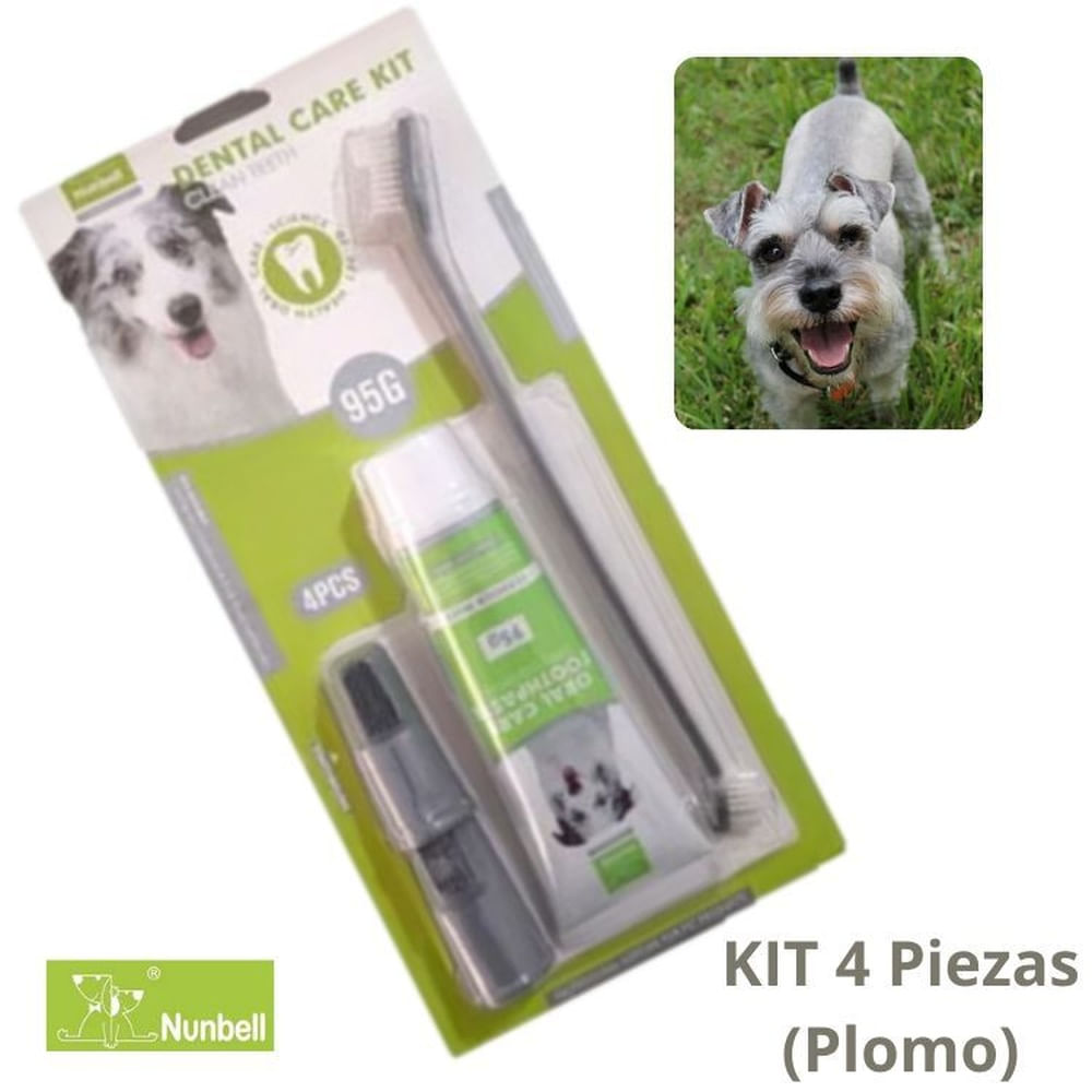KIT CEPILLO DE DIENTES+PASTA DENTAL PERROS Y MASCOTAS PLOMO