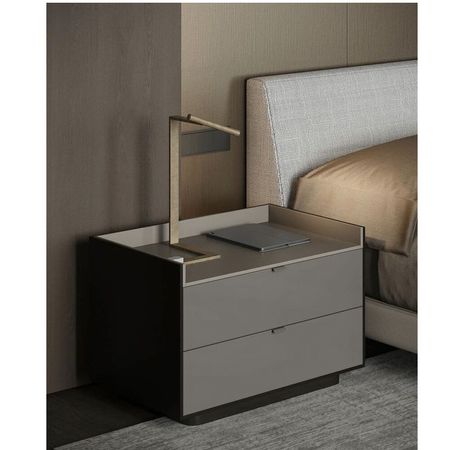 Velador Moderno Manuel 2 Cajones Negro/Taupe/Plomo TU MESITA