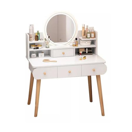 Tocador De Maquillaje Vintage Con Espejo Para Dormitorio Blanco ZZ41