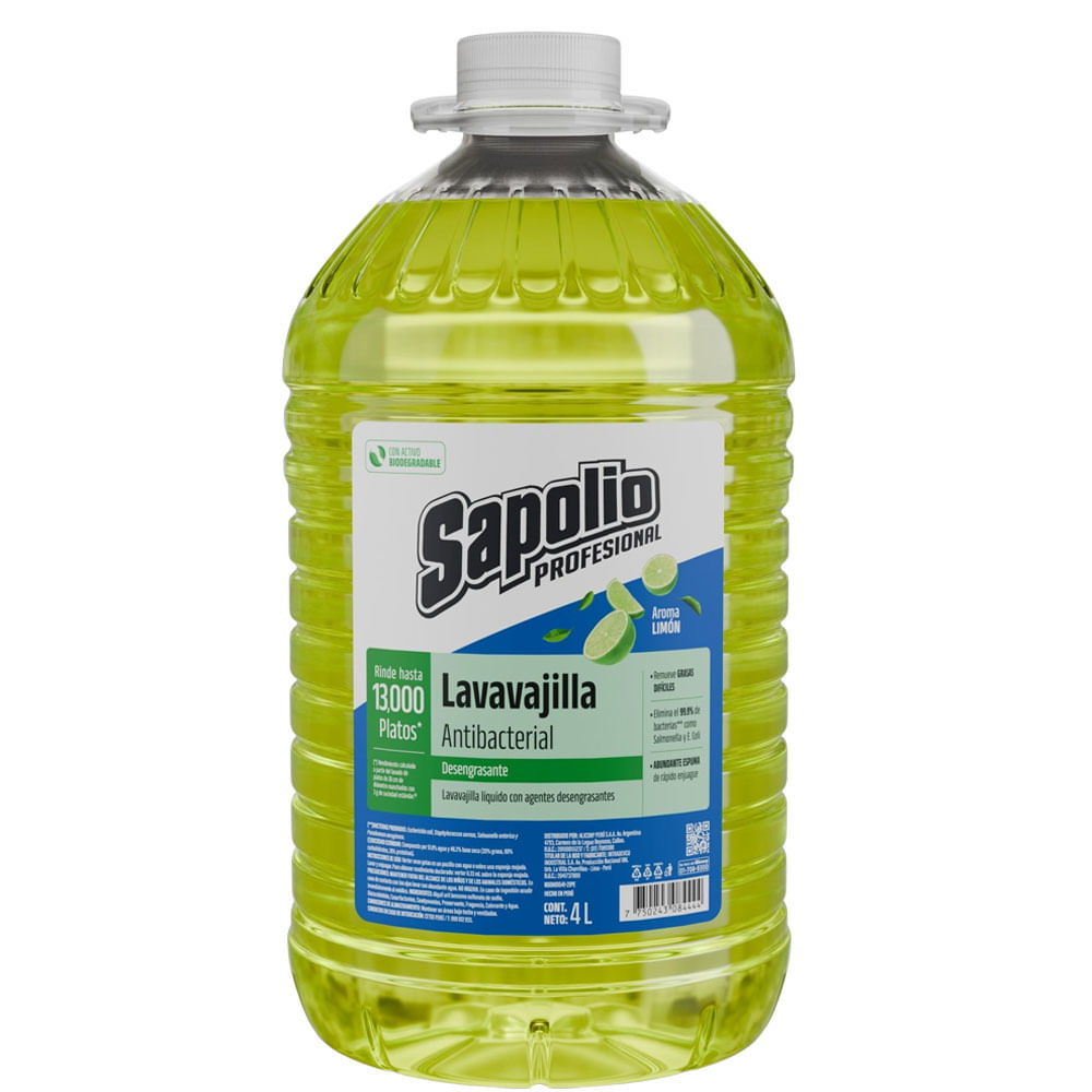 Lavavajillas SAPOLIO Limón Botella 4L Paquete 4un