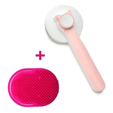 PACK CEPILLO PARA MASCOTA ROSA CLARO CON BOTON.