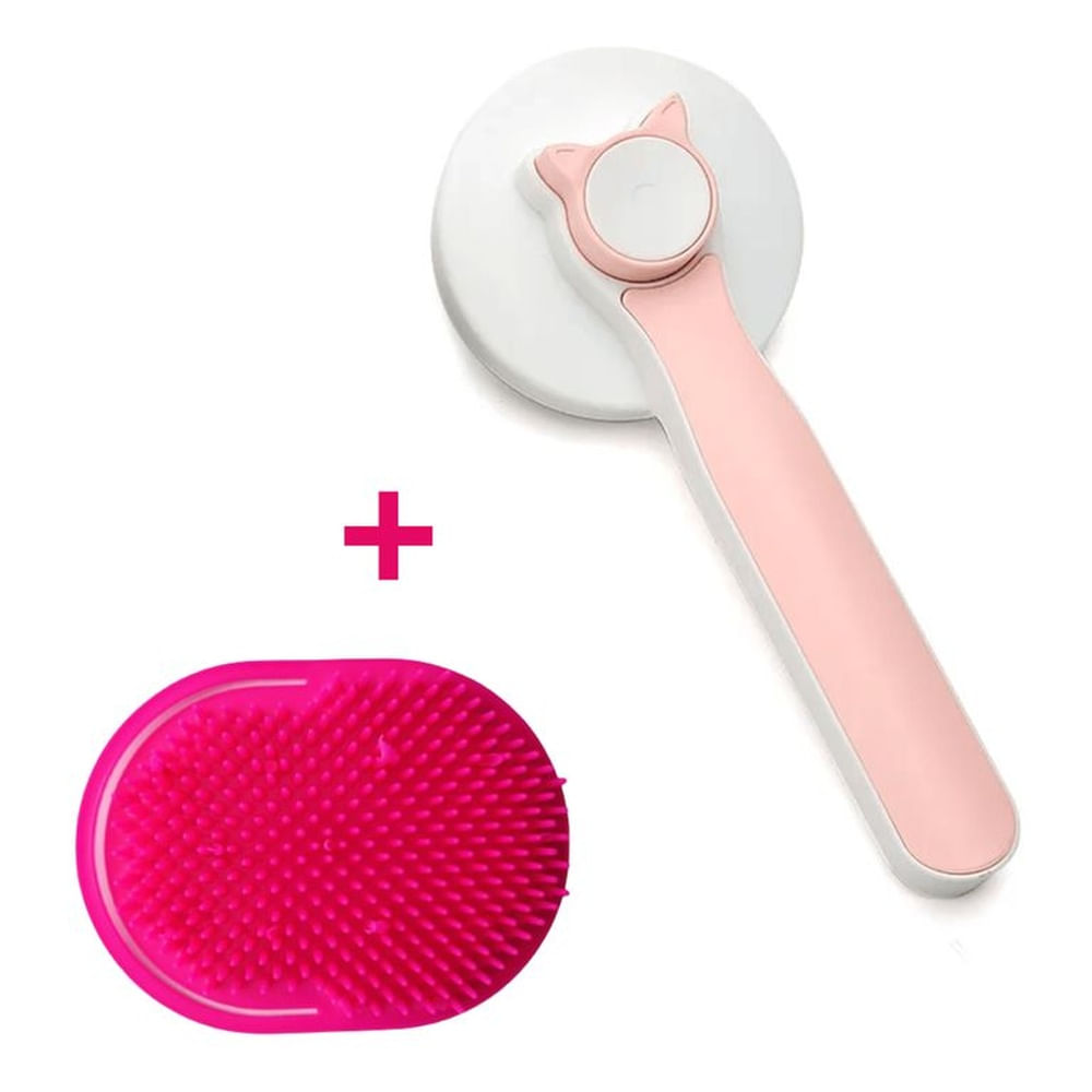 PACK CEPILLO PARA MASCOTA ROSA CLARO CON BOTON.