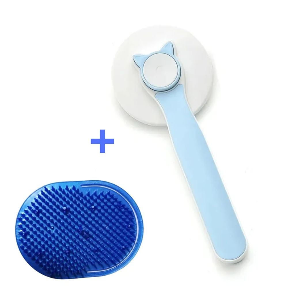 PACK CEPILLO PARA MASCOTA CELESTE CLARO CON BOTON.