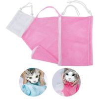 BOLSA DE ASEO DE MALLA PARA GATOS ROSADA Y BLANCO.