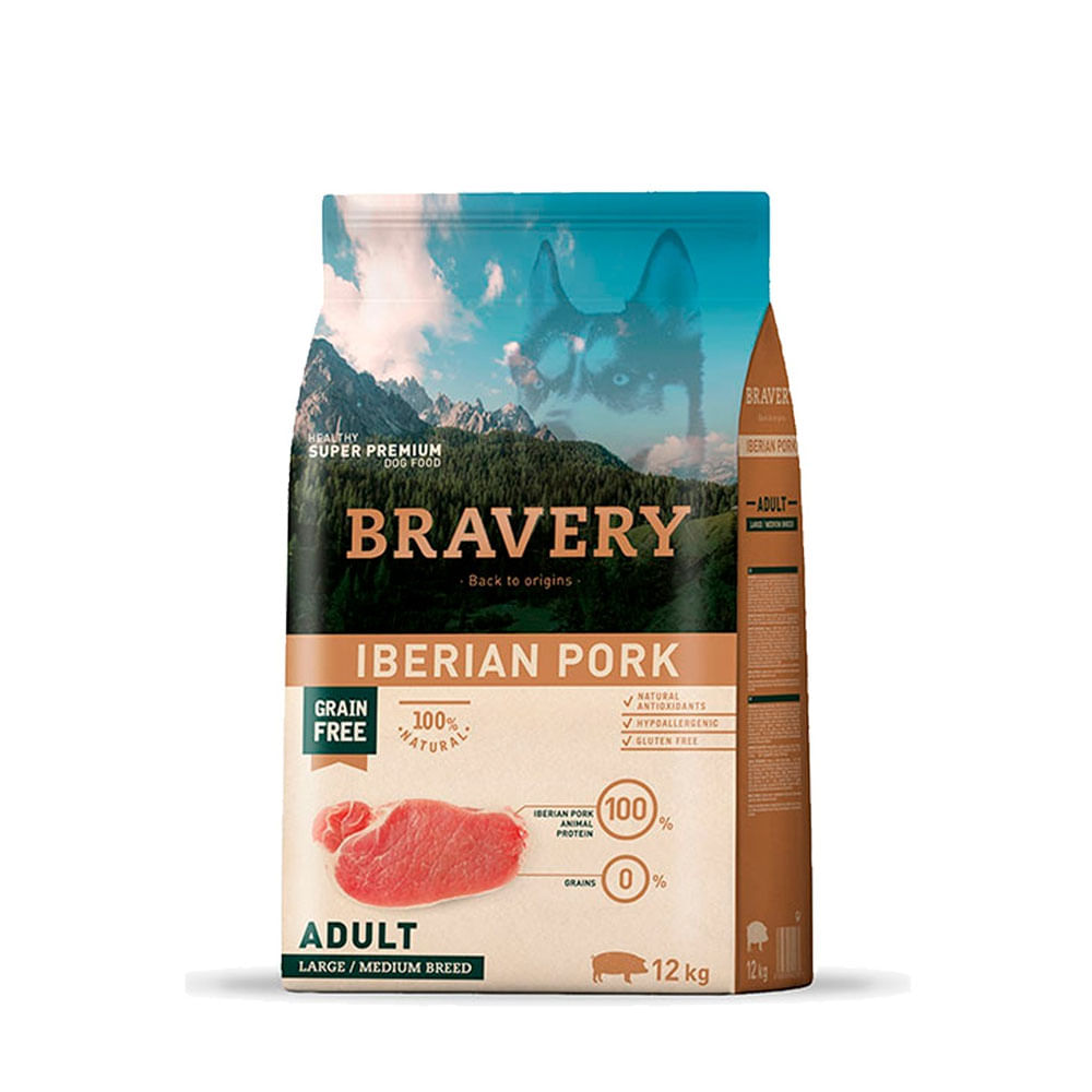Alimento para Perros Grandes Adulto Bravery Cerdo Ibérico 12Kg