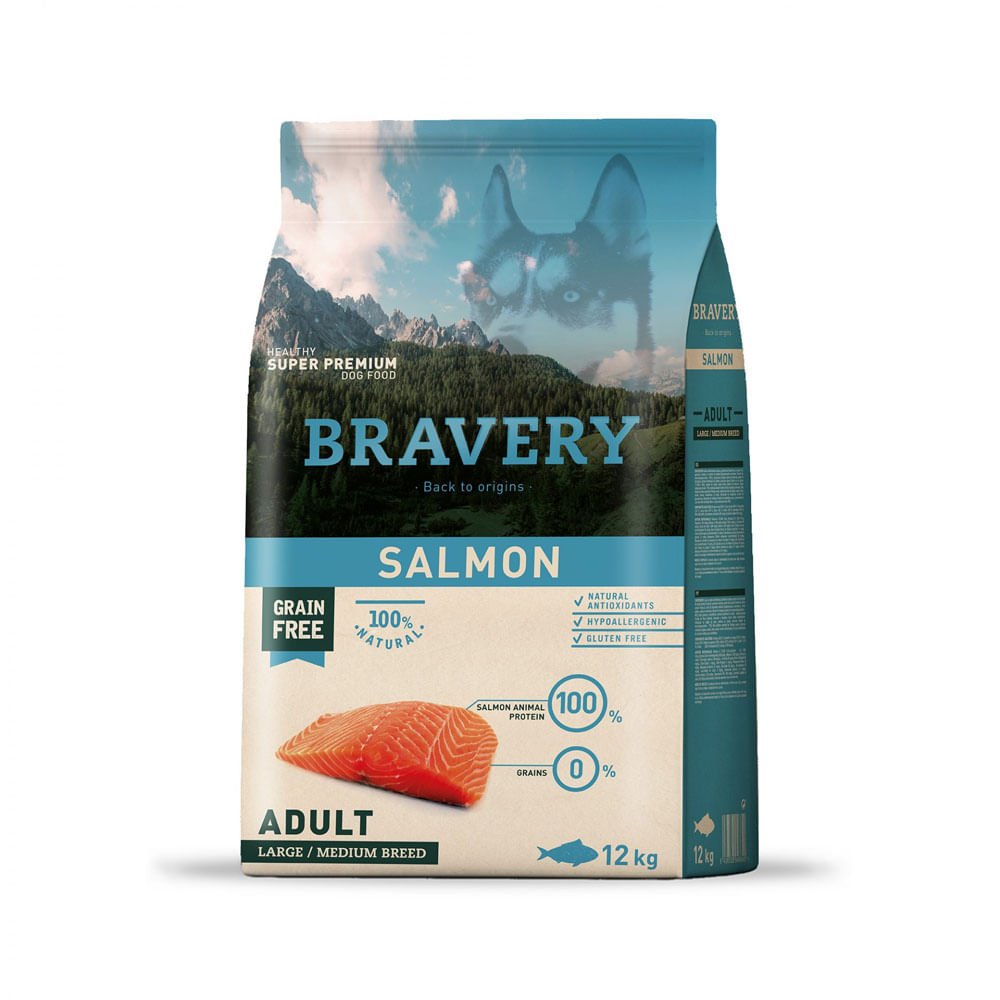 Alimento para Perros Raza Grande Adulto Bravery Salmón 12Kg
