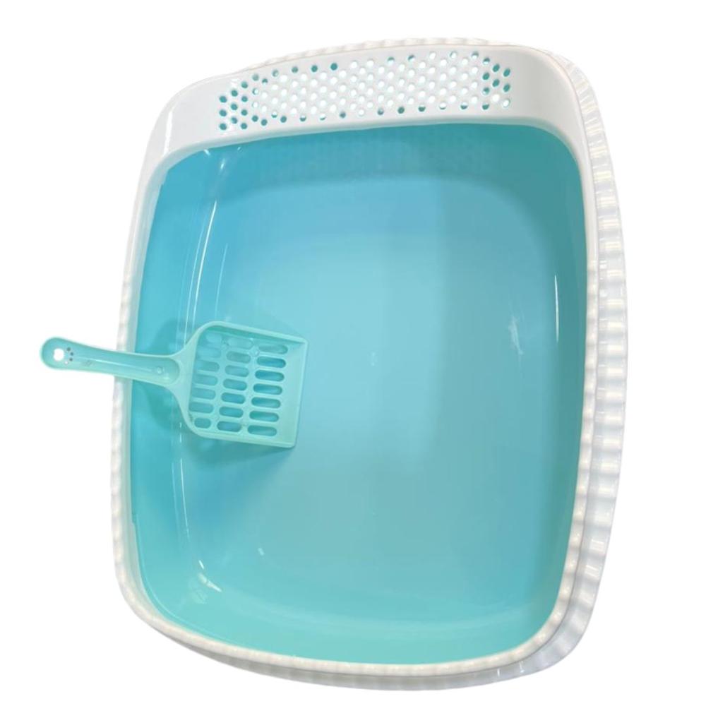 Arenero abierto para gatos diseño bandeja celeste