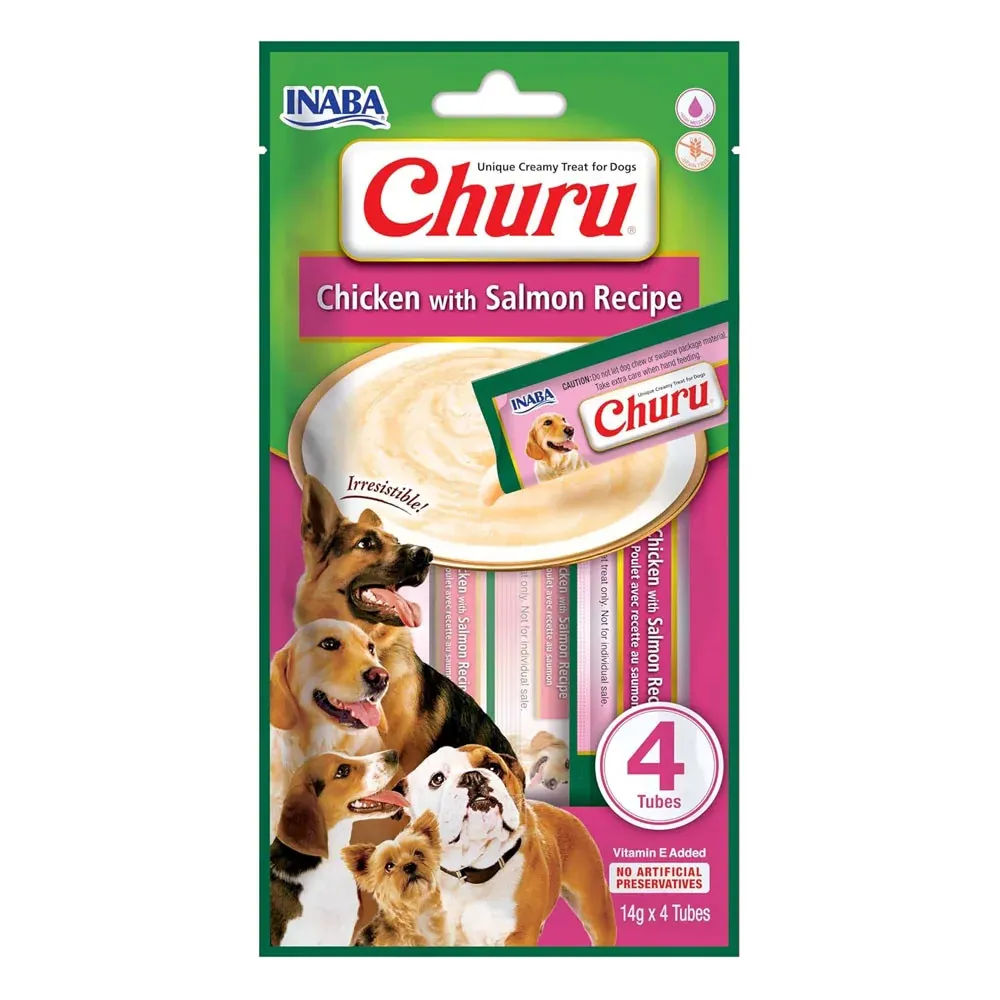 Snack Churu para Perros de Pollo Con Salmón 4 Tubos x14gr