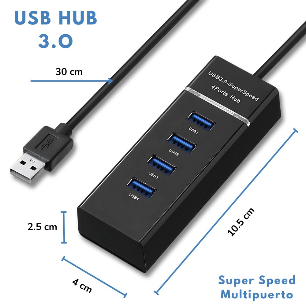 HUB USB 3.0 4 puertos - Super Speed 5GBPS Cable 30cm