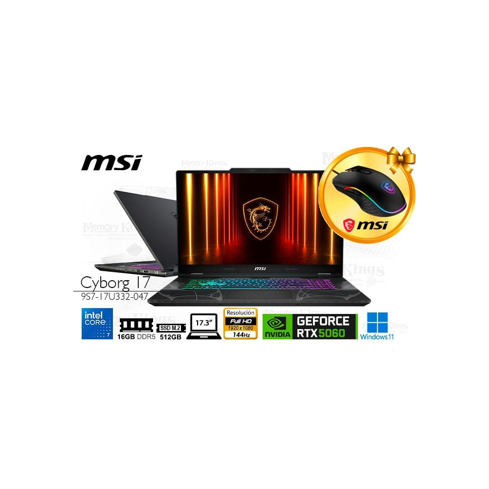 MSI Cyborg 17 - Laptop Core i7 16GB RAM 512GB 17.3 con GeForce RTX 5060 - Windows 11