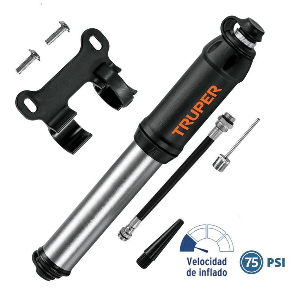 Mini inflador manual para bicicleta de 75 psi, truper