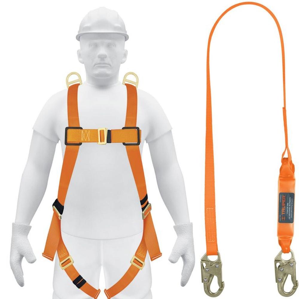 kit Arnés de seguridad 3 anillos con linea de vida 1.8m cinta poliéster
