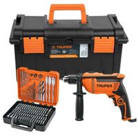 Taladro 600w + caja de herramientas + puntas y brocas 100pzas truper