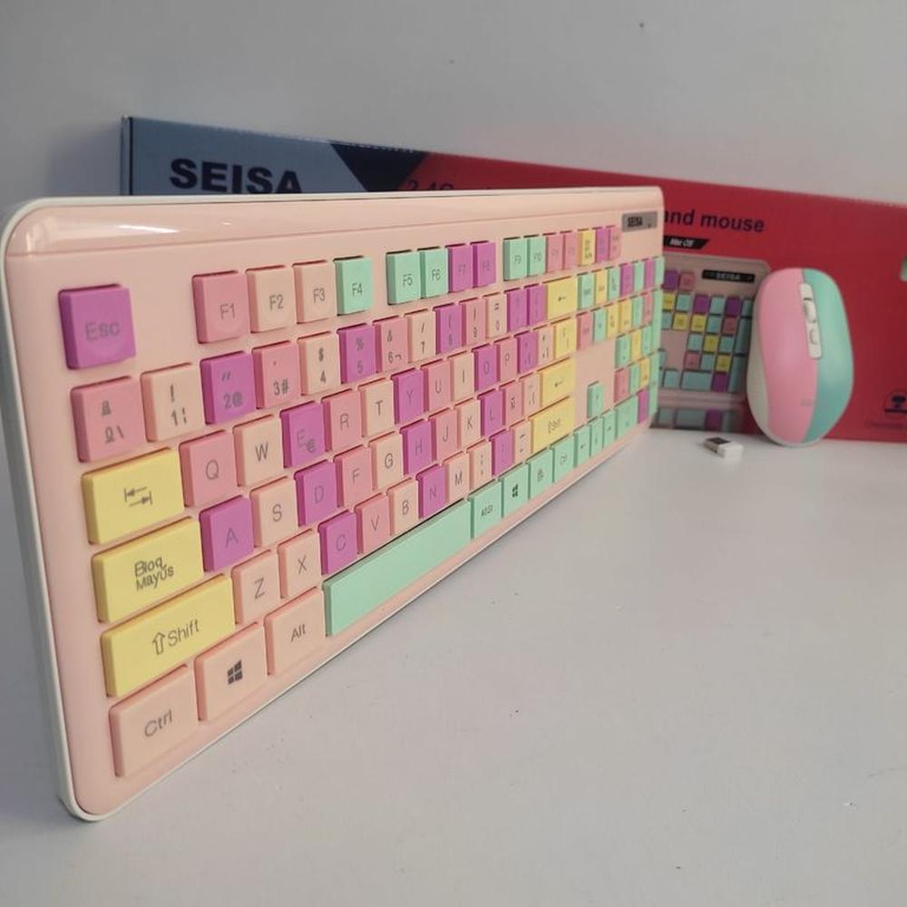 Kit Teclado y Mouse Inalámbrico para Pc Laptop Rosado